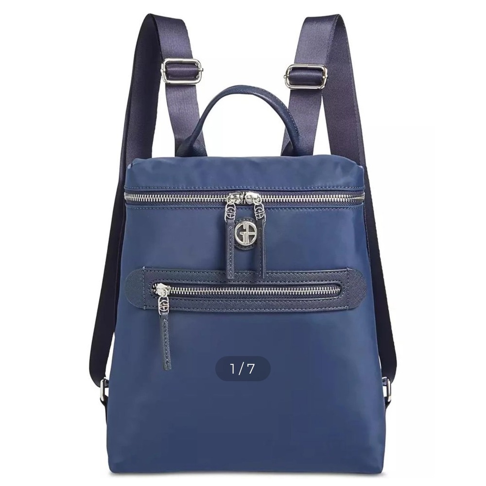 Giani Bernini Backpack Convertible Shoulder Bag Double Zip Navy Blue